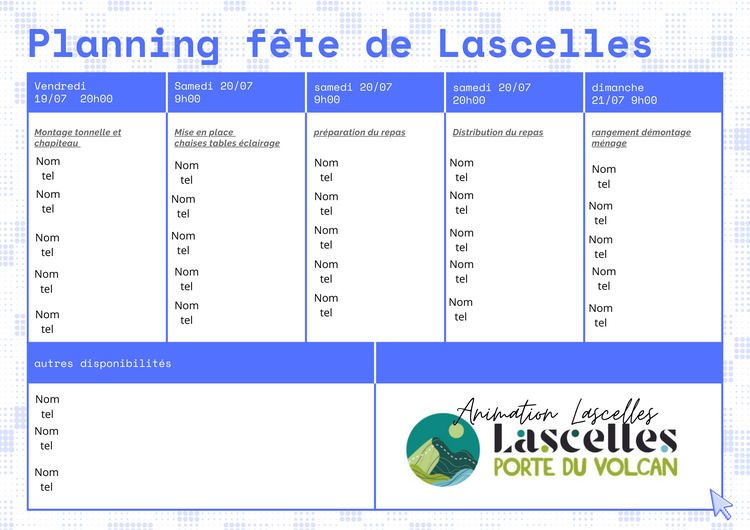 Planning fête de Lascelles